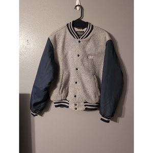 pla-jac dunbrooke Blue Gray Vintage Snap Button Jacket Bud Light Bomber Size L